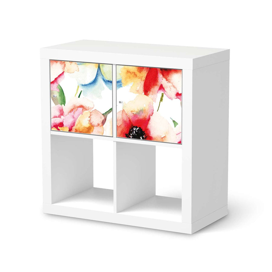 Möbel Klebefolie Water Color Flowers - IKEA Expedit Regal 2 Türen Quer  - weiss