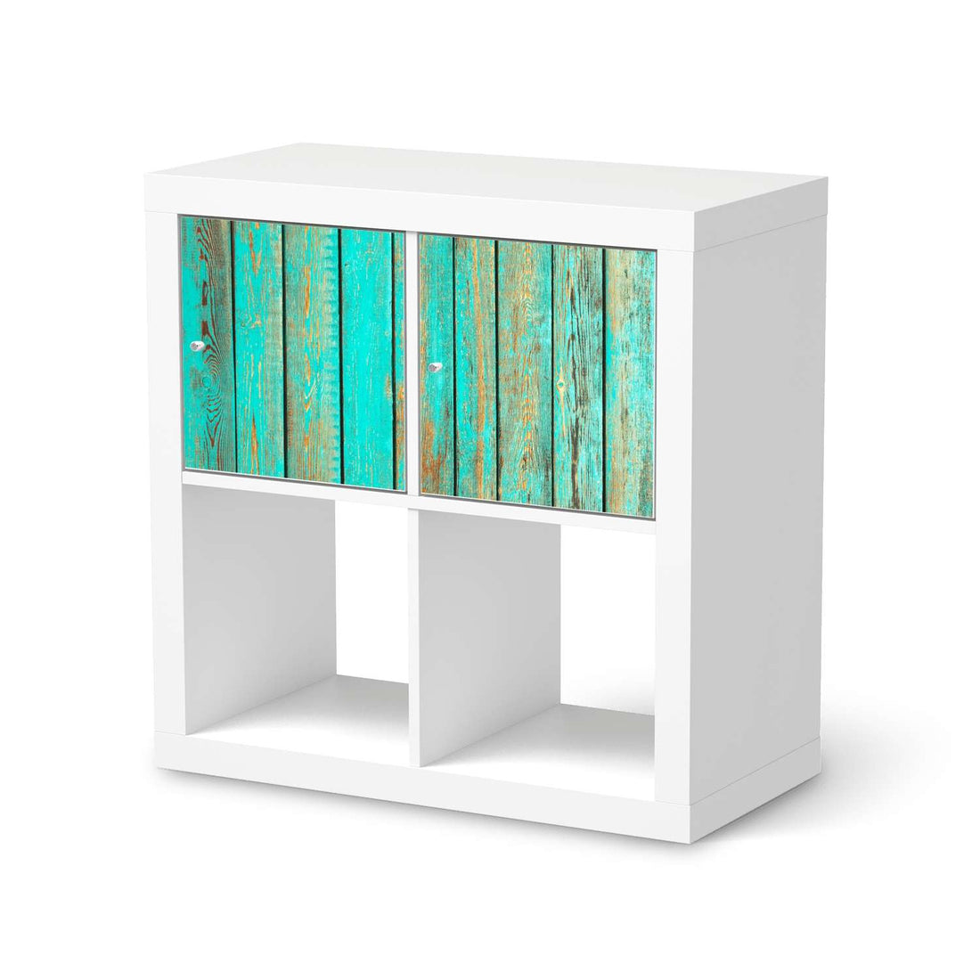 Möbel Klebefolie Wooden Aqua - IKEA Expedit Regal 2 Türen Quer  - weiss