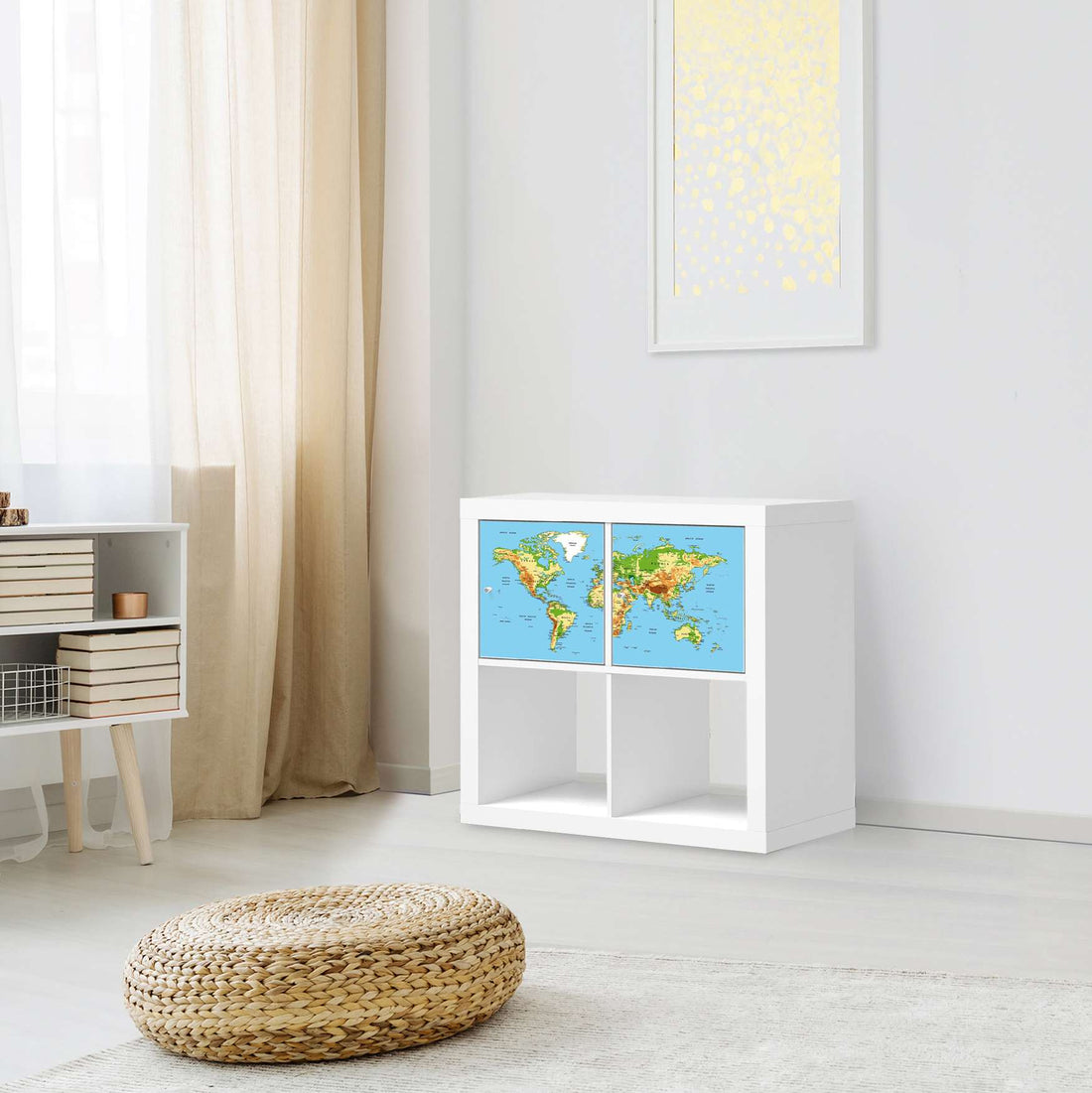 Möbel Klebefolie Geografische Weltkarte - IKEA Expedit Regal 2 Türen Quer - Wohnzimmer