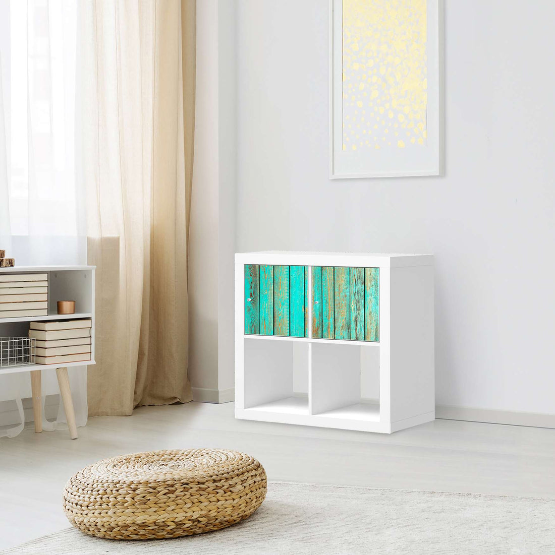 Möbel Klebefolie Wooden Aqua - IKEA Expedit Regal 2 Türen Quer - Wohnzimmer
