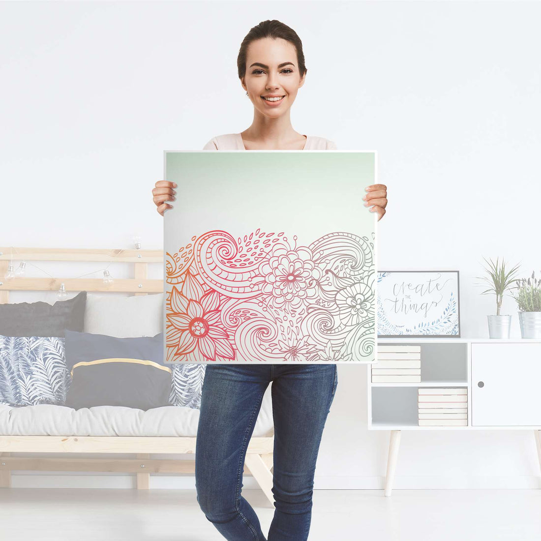 Möbel Klebefolie Floral Doodle - IKEA Hemnes Beistelltisch 55x55 cm - Folie