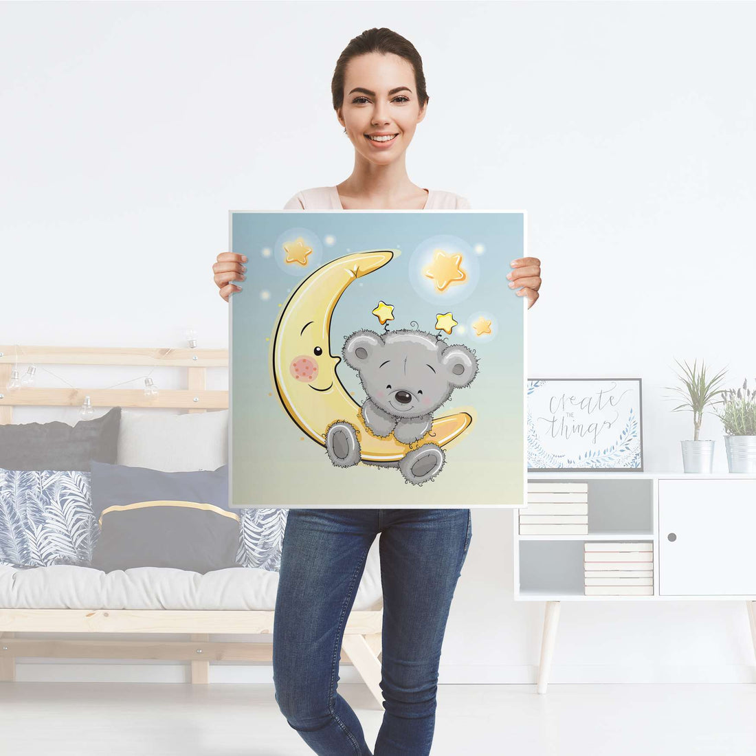 Möbel Klebefolie Teddy und Mond - IKEA Hemnes Beistelltisch 55x55 cm - Folie