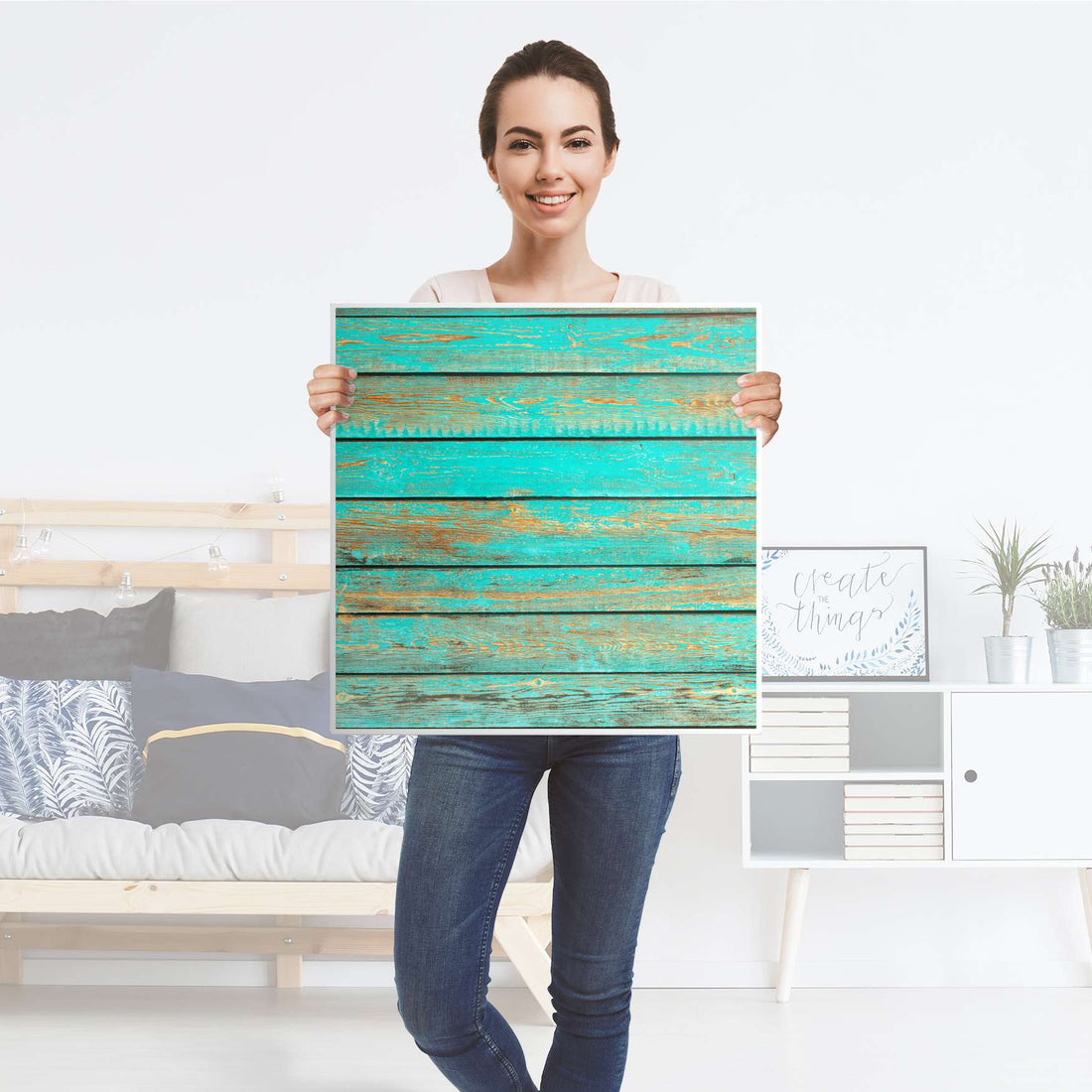 Möbel Klebefolie Wooden Aqua - IKEA Hemnes Beistelltisch 55x55 cm - Folie
