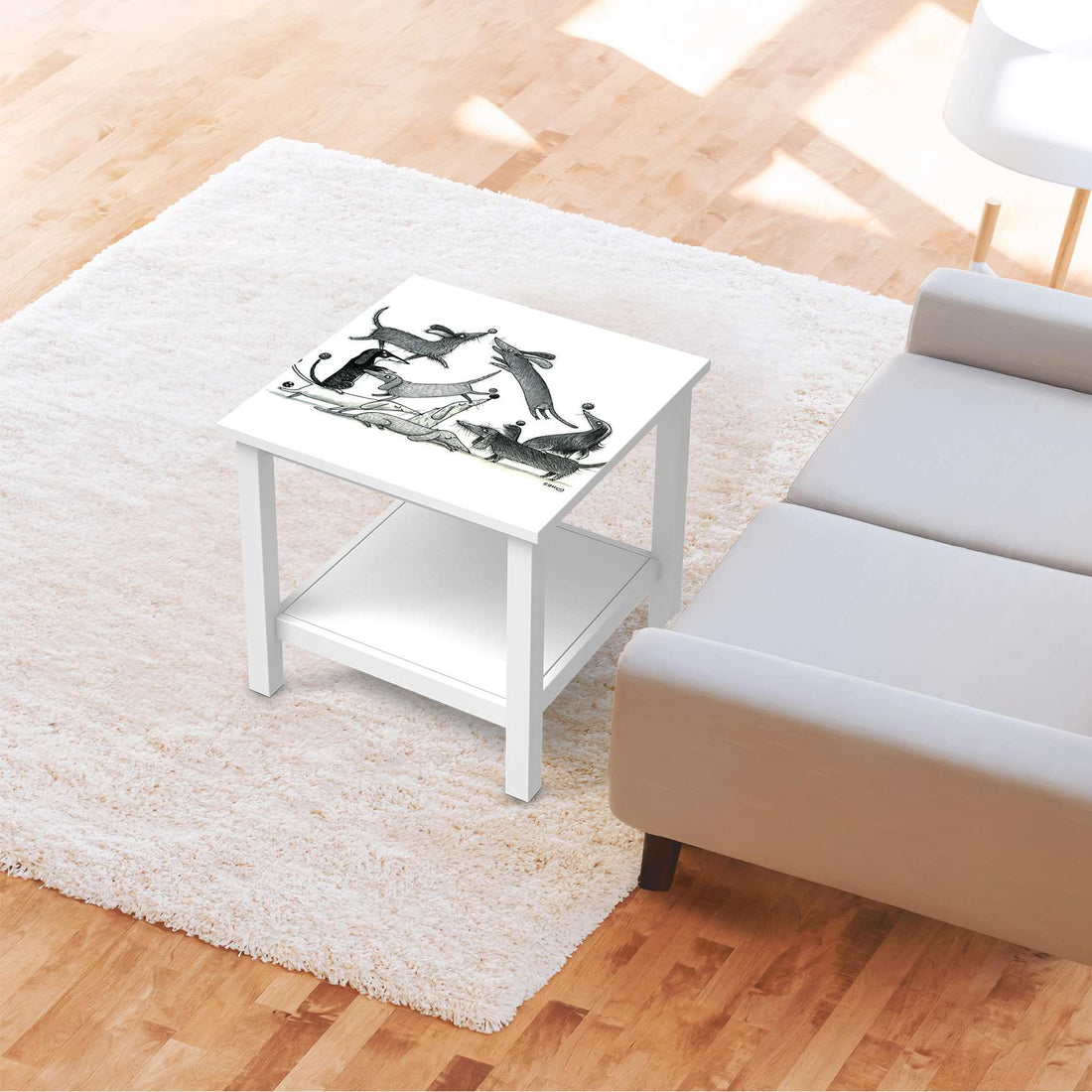 Möbel Klebefolie Akrobaten Dackel - IKEA Hemnes Beistelltisch 55x55 cm - Kinderzimmer