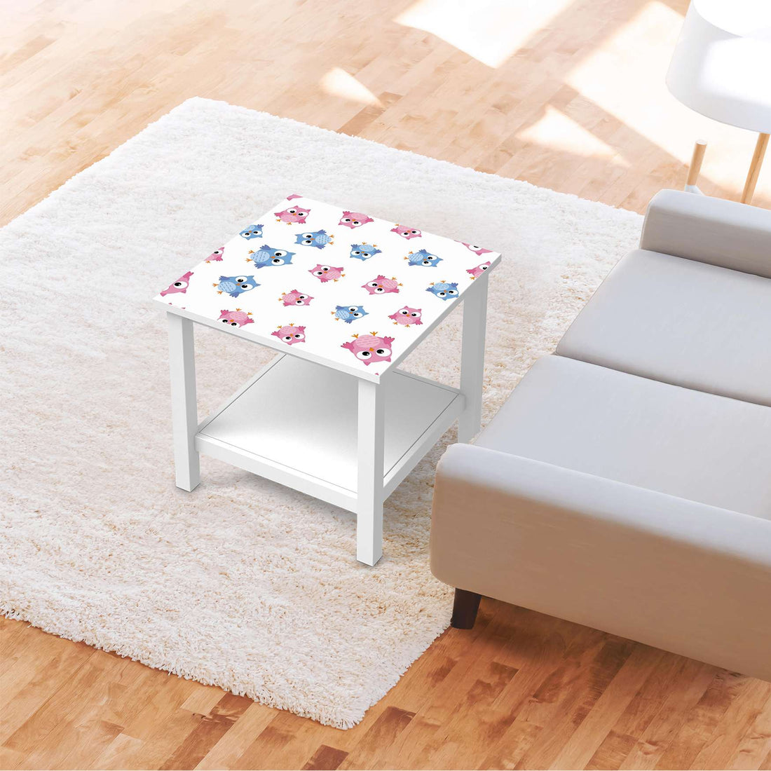 Möbel Klebefolie Eulenparty - IKEA Hemnes Beistelltisch 55x55 cm - Kinderzimmer