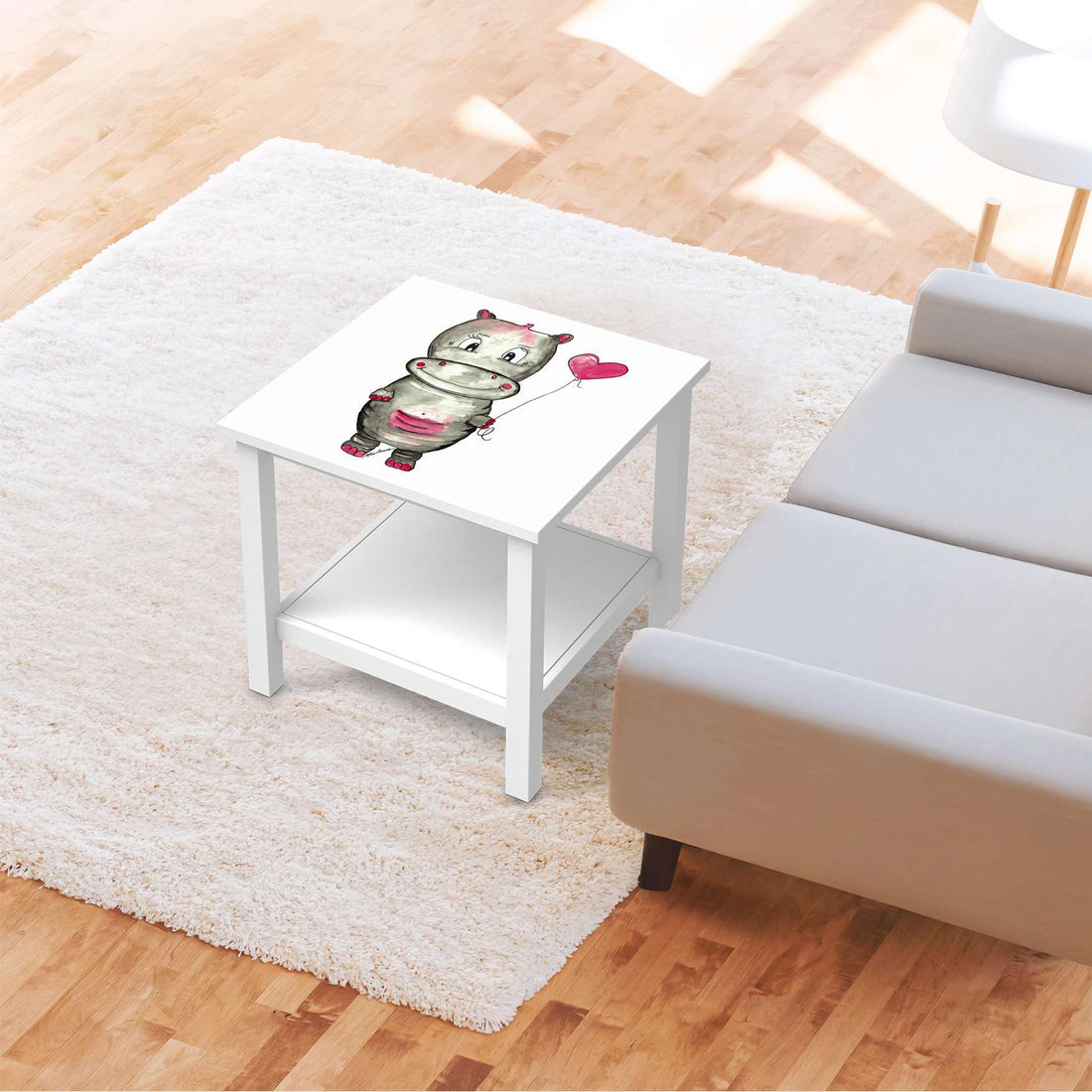 Möbel Klebefolie Nilpferd mit Herz - IKEA Hemnes Beistelltisch 55x55 cm - Kinderzimmer