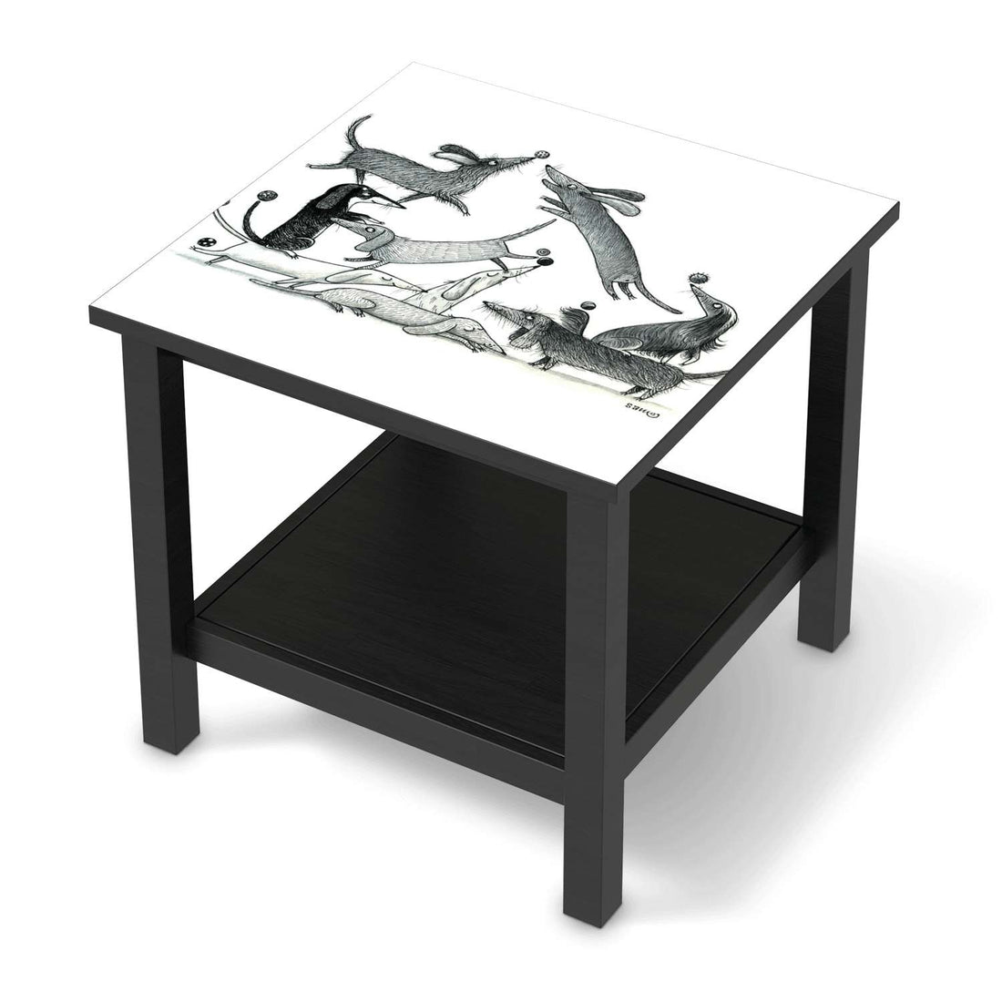 Möbel Klebefolie Akrobaten Dackel - IKEA Hemnes Beistelltisch 55x55 cm - schwarz