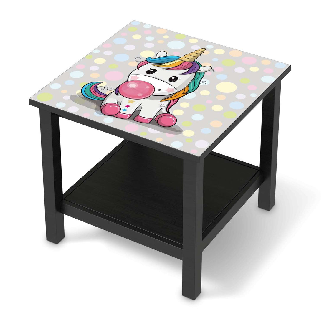Möbel Klebefolie Rainbow das Einhorn - IKEA Hemnes Beistelltisch 55x55 cm - schwarz