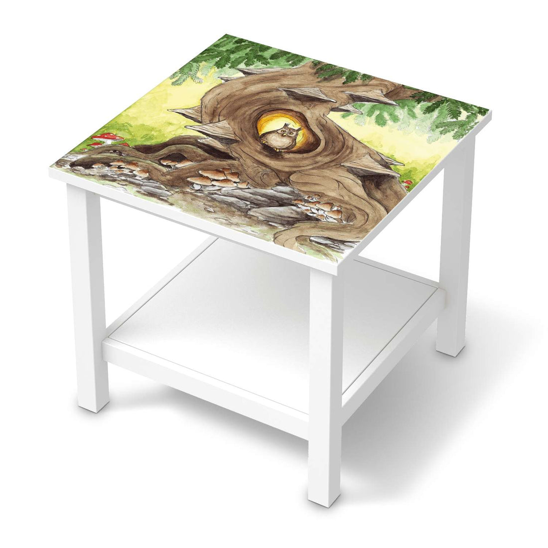 Möbel Klebefolie Eulenbaum - IKEA Hemnes Beistelltisch 55x55 cm  - weiss