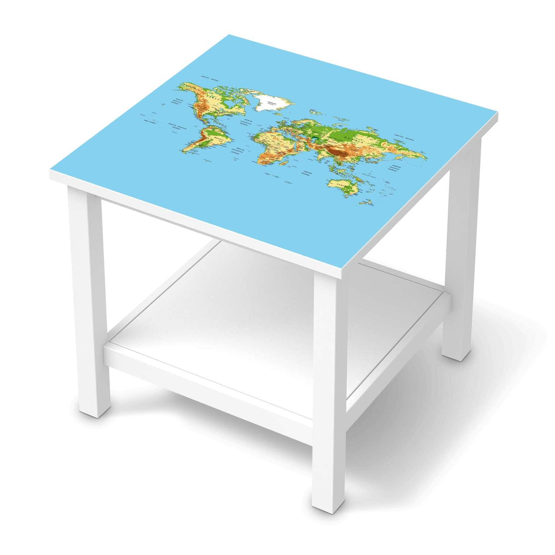 Möbel Klebefolie Geografische Weltkarte - IKEA Hemnes Beistelltisch 55x55 cm  - weiss