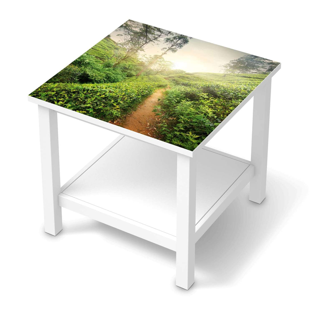 Möbel Klebefolie Green Tea Fields - IKEA Hemnes Beistelltisch 55x55 cm  - weiss