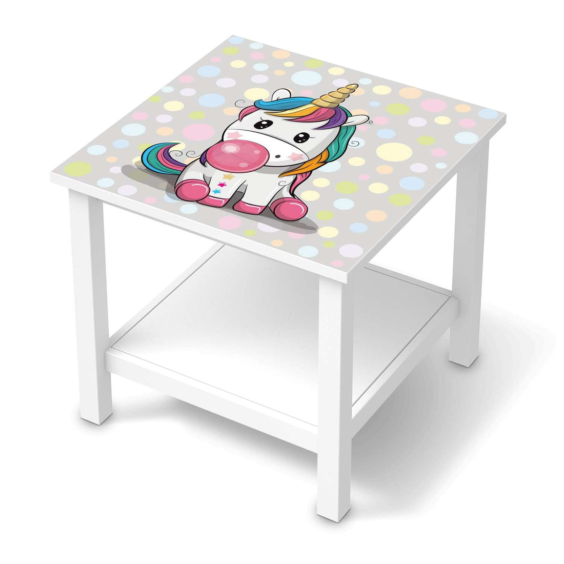 Möbel Klebefolie Rainbow das Einhorn - IKEA Hemnes Beistelltisch 55x55 cm  - weiss