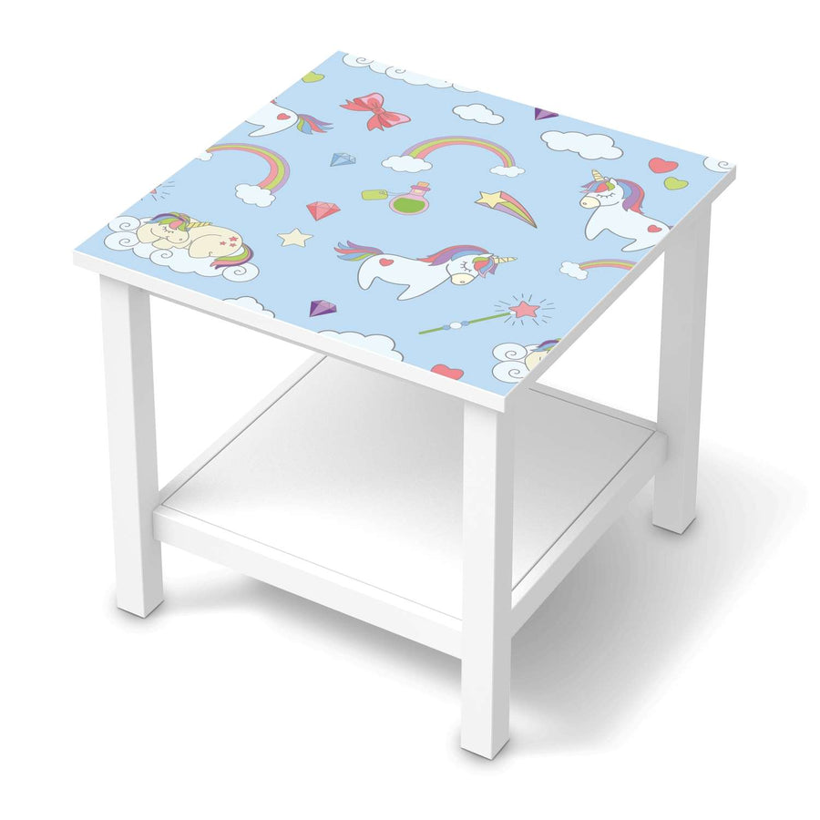 Möbel Klebefolie Rainbow Unicorn - IKEA Hemnes Beistelltisch 55x55 cm  - weiss