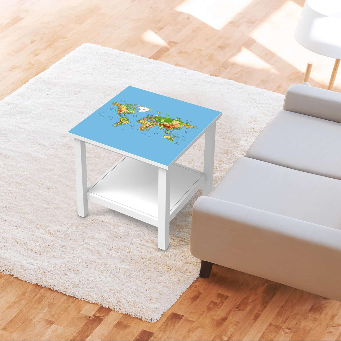 Möbel Klebefolie Geografische Weltkarte - IKEA Hemnes Beistelltisch 55x55 cm - Wohnzimmer