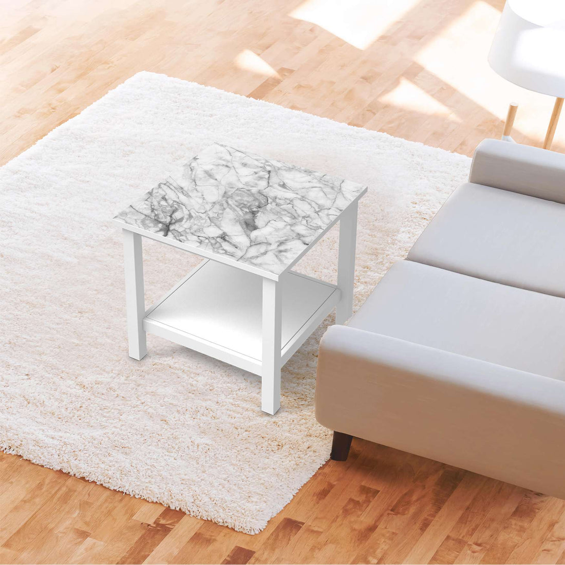 Möbel Klebefolie Marmor weiß - IKEA Hemnes Beistelltisch 55x55 cm - Wohnzimmer