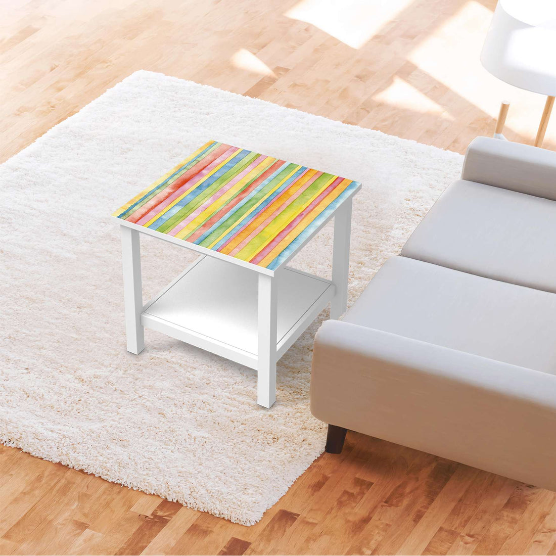 Möbel Klebefolie Watercolor Stripes - IKEA Hemnes Beistelltisch 55x55 cm - Wohnzimmer