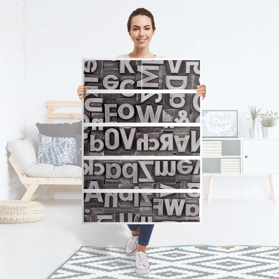 Möbel Klebefolie Alphabet - IKEA Malm Kommode 6 Schubladen (hoch) - Folie