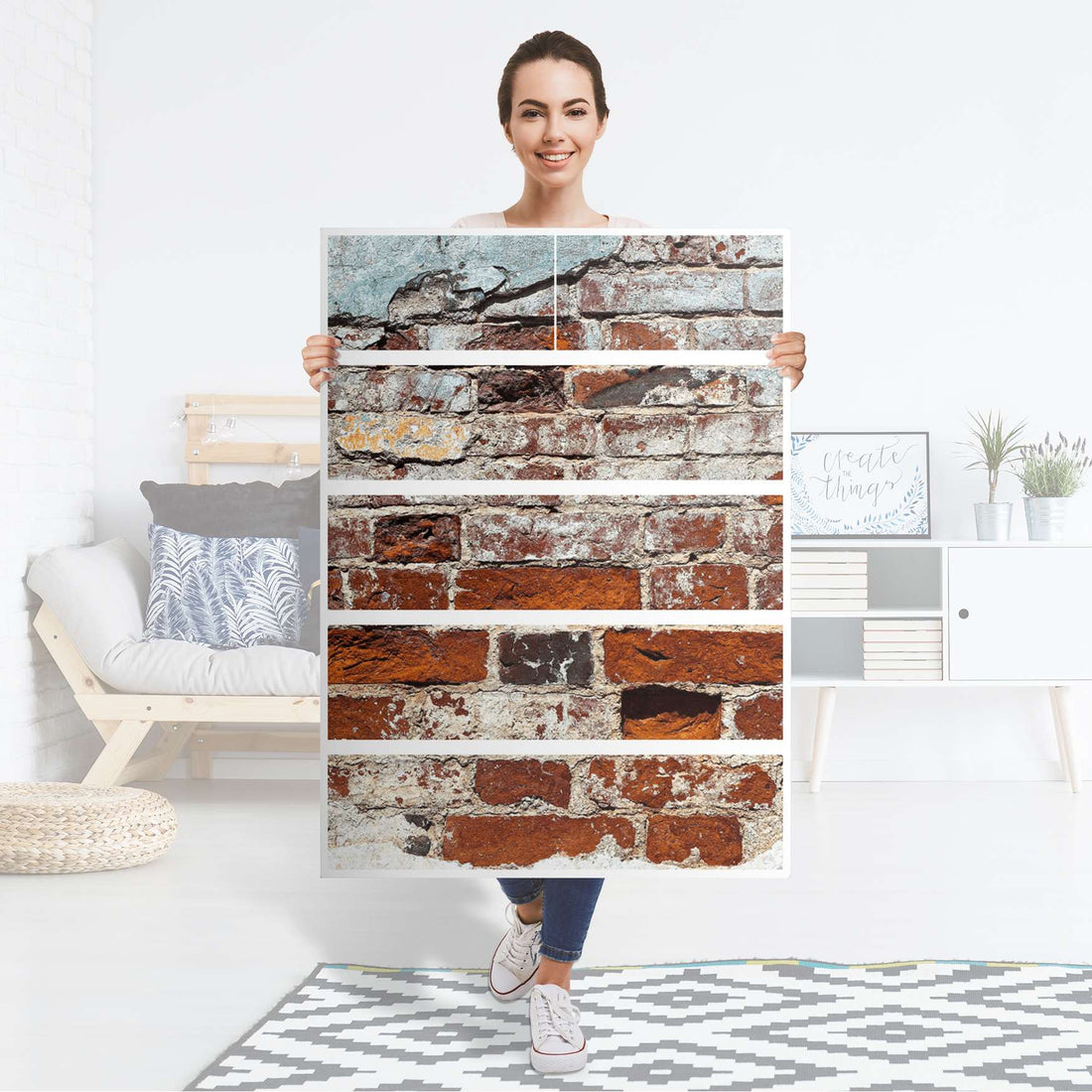 Möbel Klebefolie Backstein - IKEA Malm Kommode 6 Schubladen (hoch) - Folie