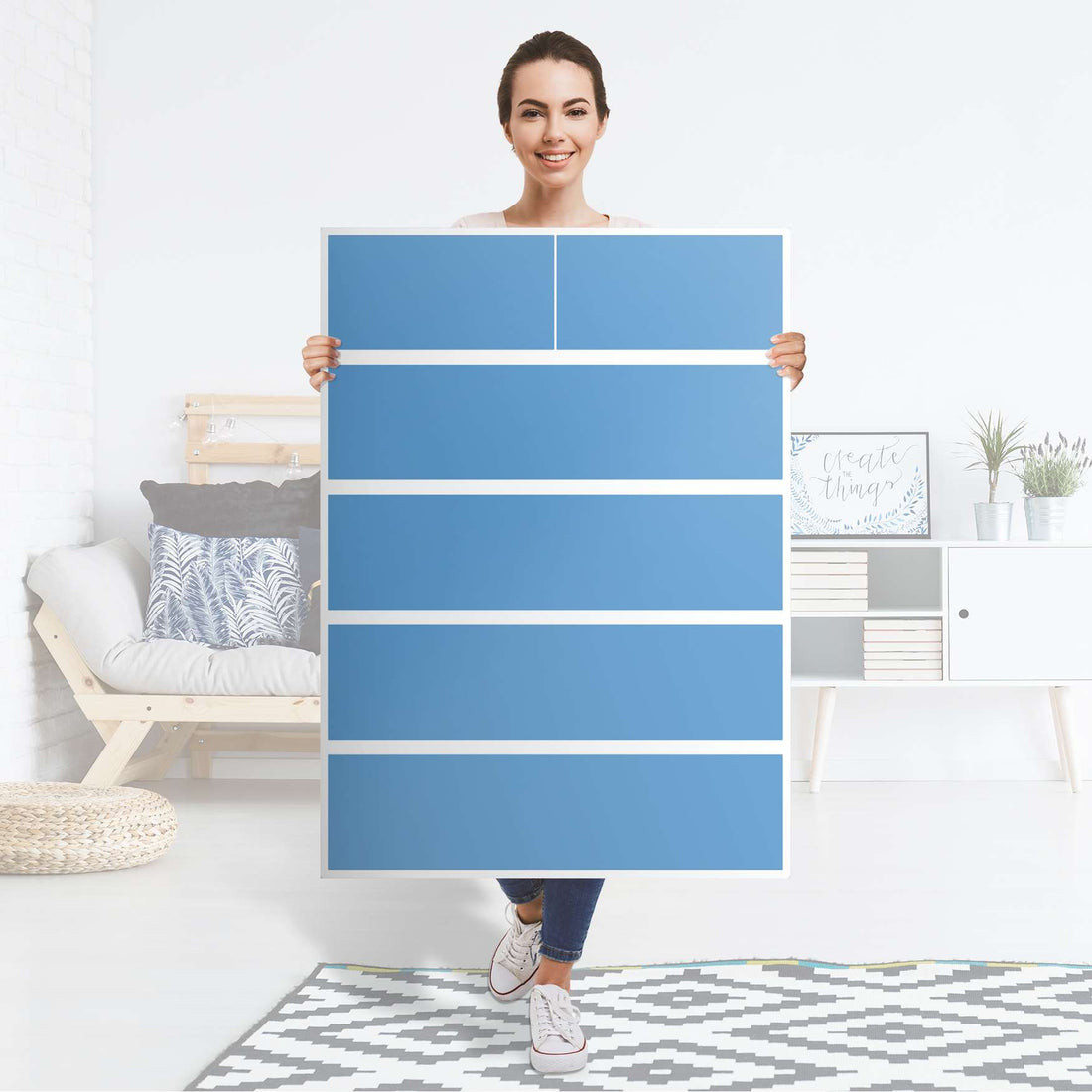 Möbel Klebefolie Blau Light - IKEA Malm Kommode 6 Schubladen (hoch) - Folie