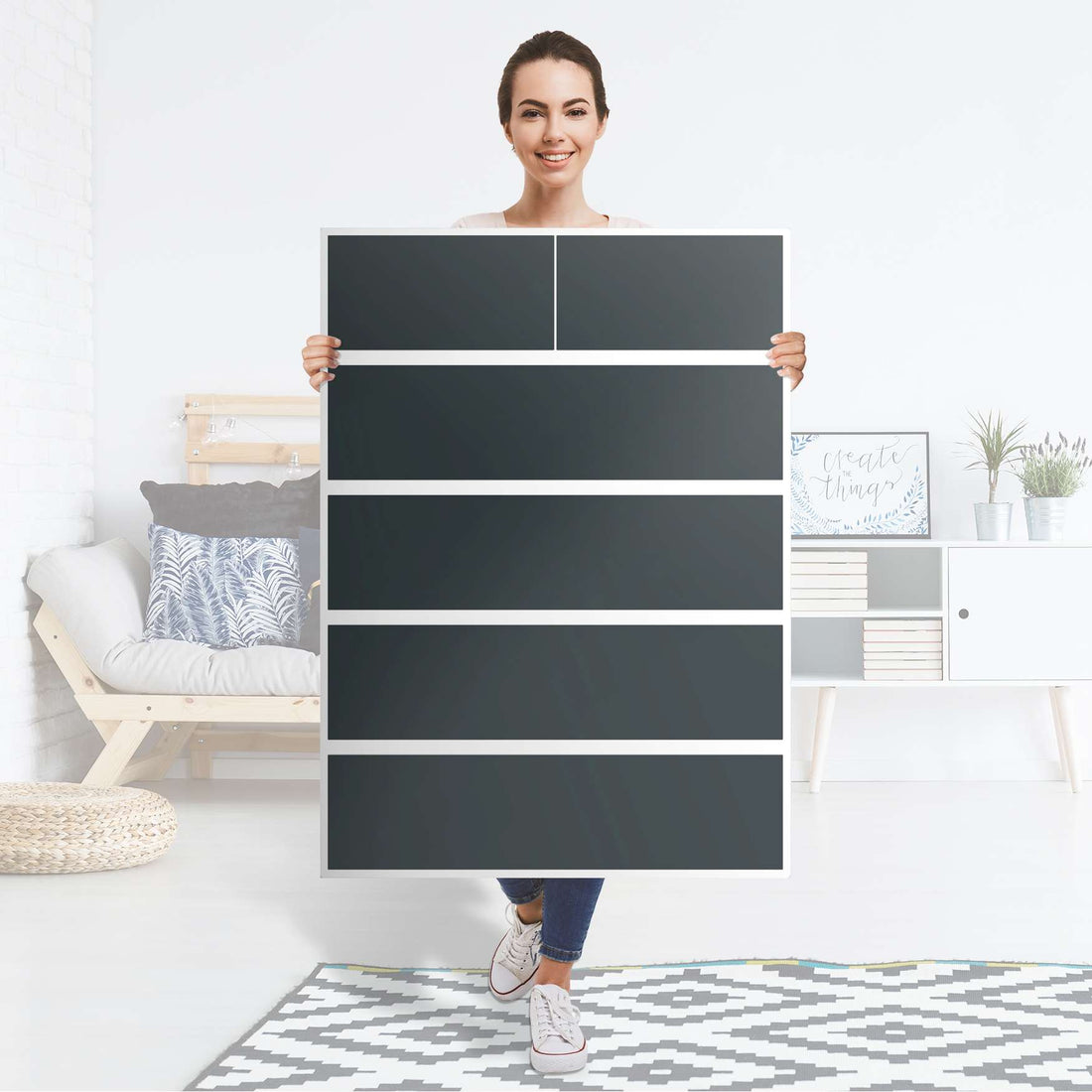 Möbel Klebefolie Blaugrau Dark - IKEA Malm Kommode 6 Schubladen (hoch) - Folie