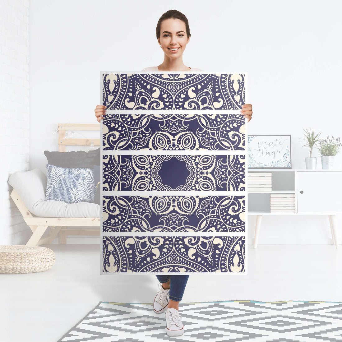 Möbel Klebefolie Blue Mandala - IKEA Malm Kommode 6 Schubladen (hoch) - Folie