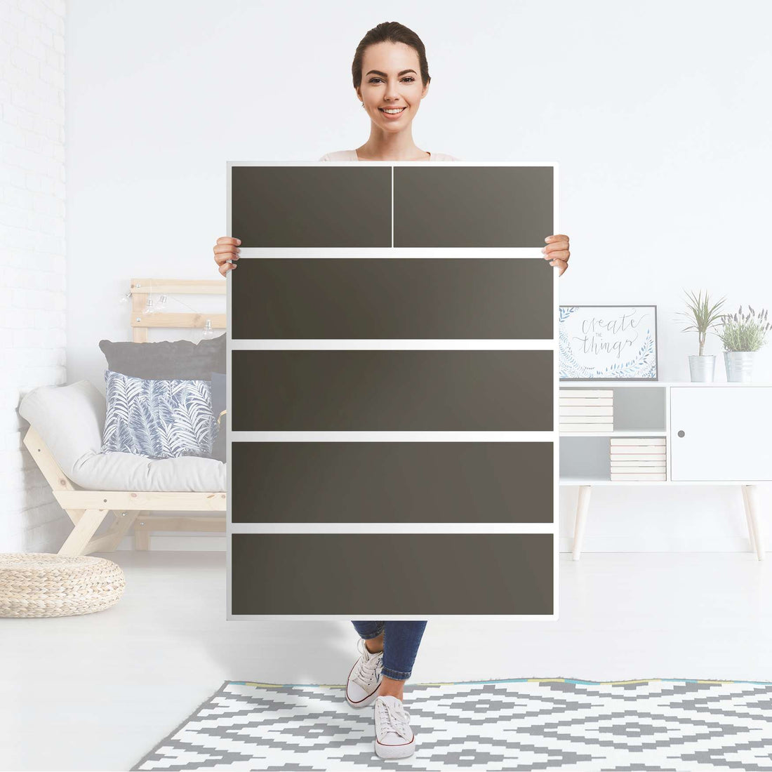 Möbel Klebefolie Braungrau Dark - IKEA Malm Kommode 6 Schubladen (hoch) - Folie