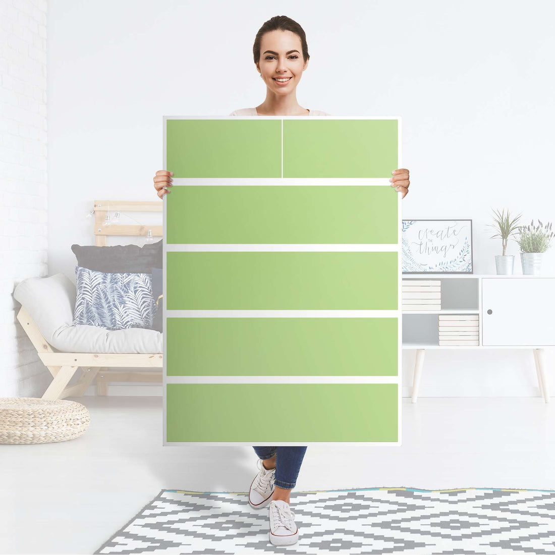 Möbel Klebefolie Hellgrün Light - IKEA Malm Kommode 6 Schubladen (hoch) - Folie