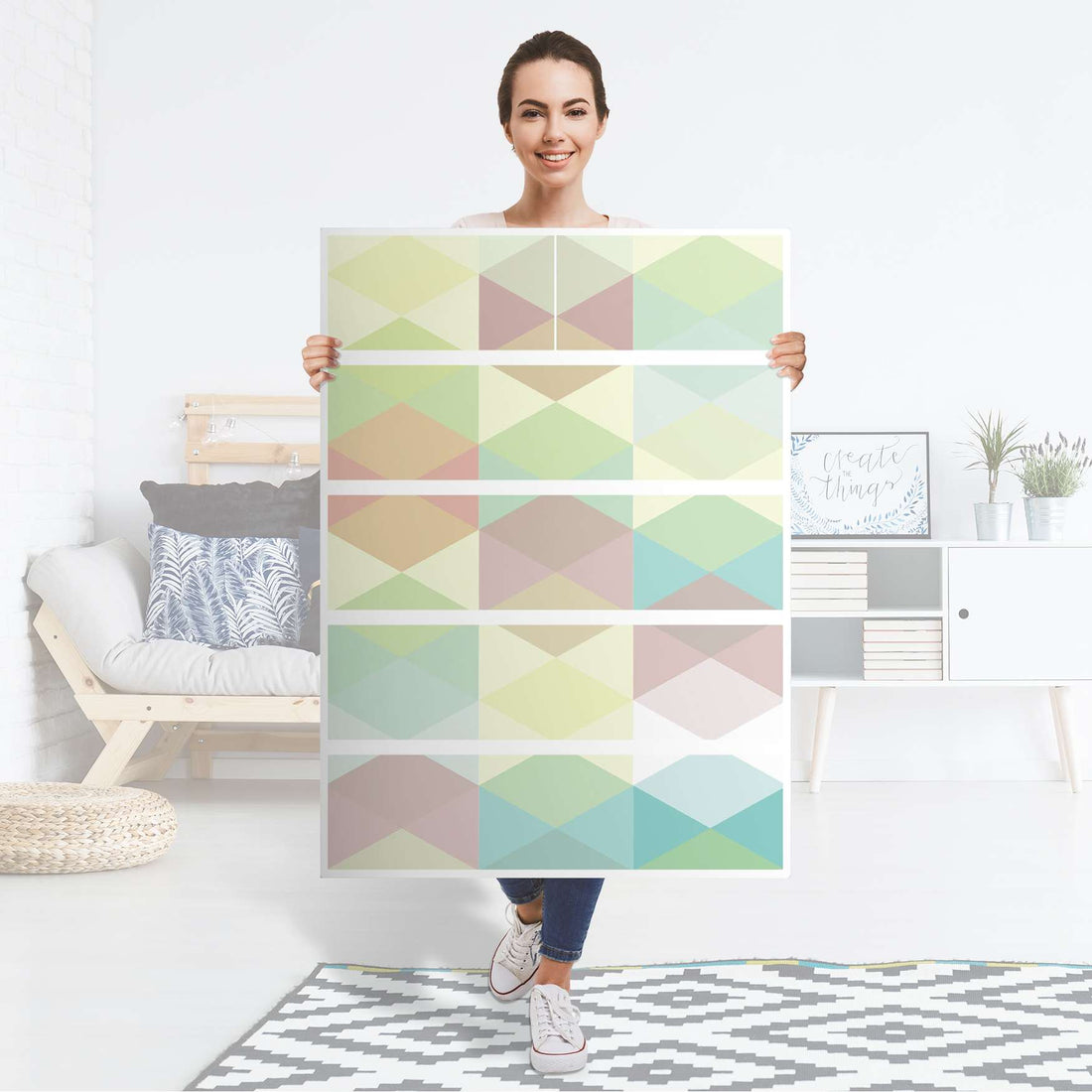 Möbel Klebefolie Melitta Pastell Geometrie - IKEA Malm Kommode 6 Schubladen (hoch) - Folie