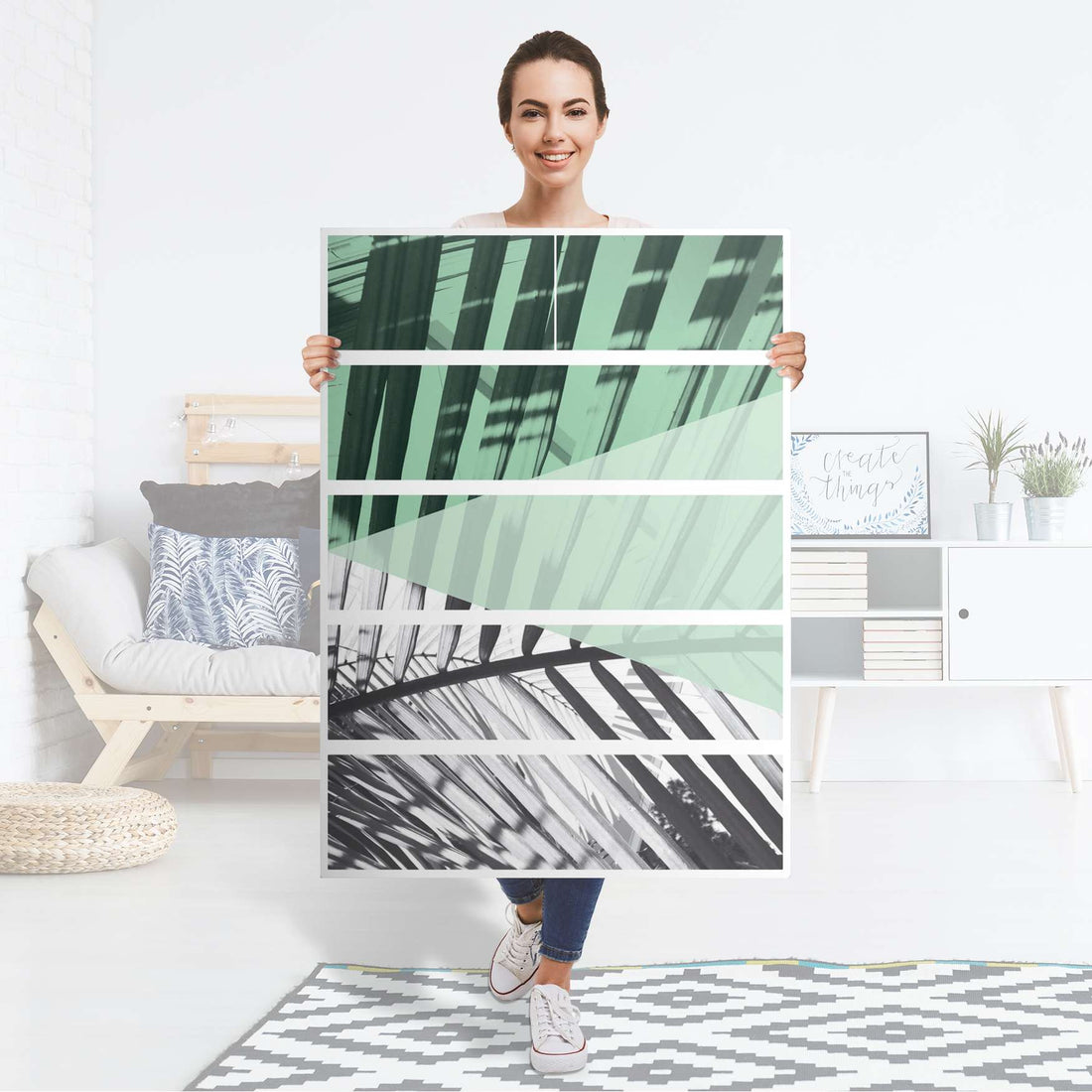 Möbel Klebefolie Palmen mint - IKEA Malm Kommode 6 Schubladen (hoch) - Folie