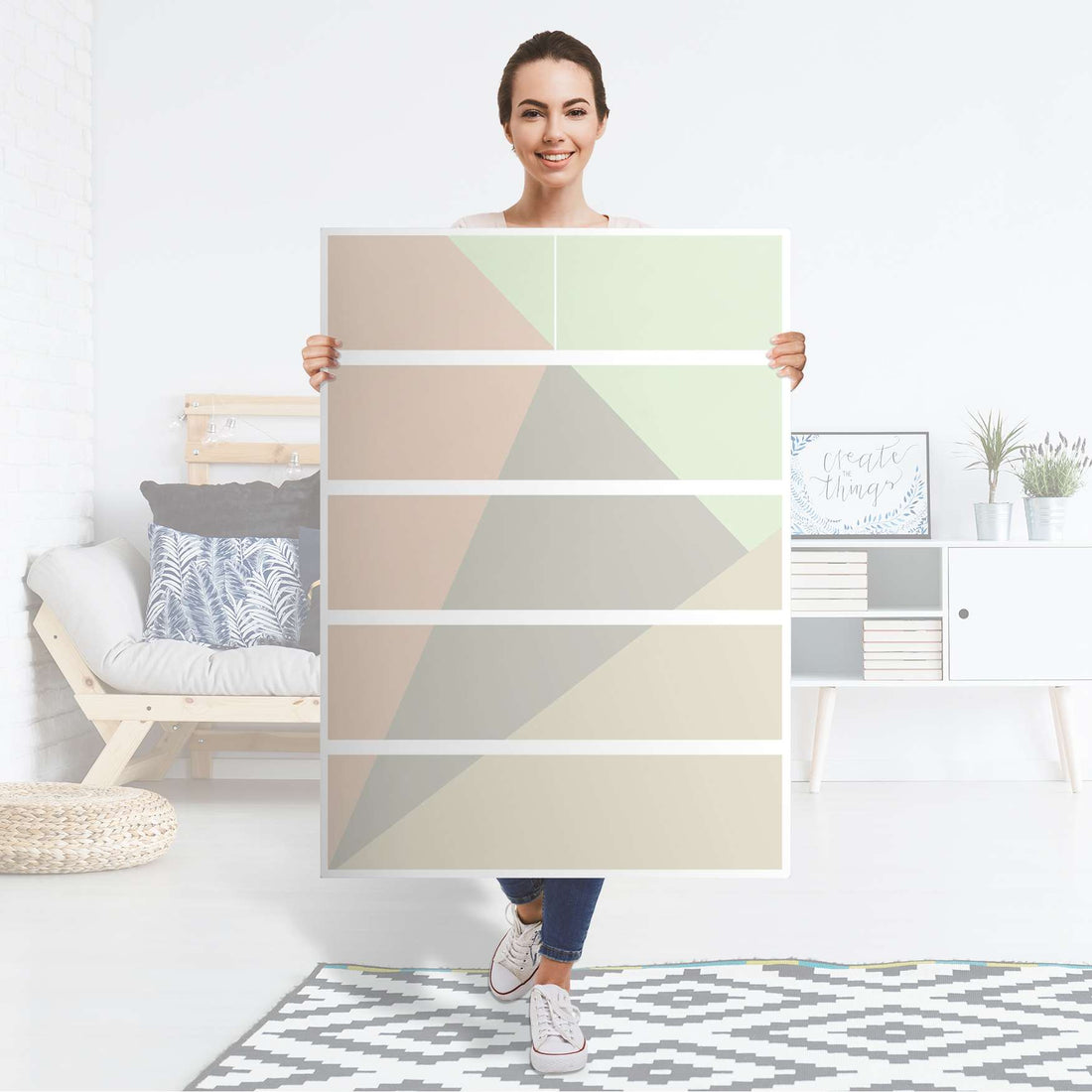 Möbel Klebefolie Pastell Geometrik - IKEA Malm Kommode 6 Schubladen (hoch) - Folie