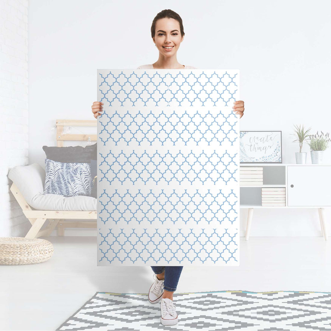 Möbel Klebefolie Retro Pattern - Blau - IKEA Malm Kommode 6 Schubladen (hoch) - Folie