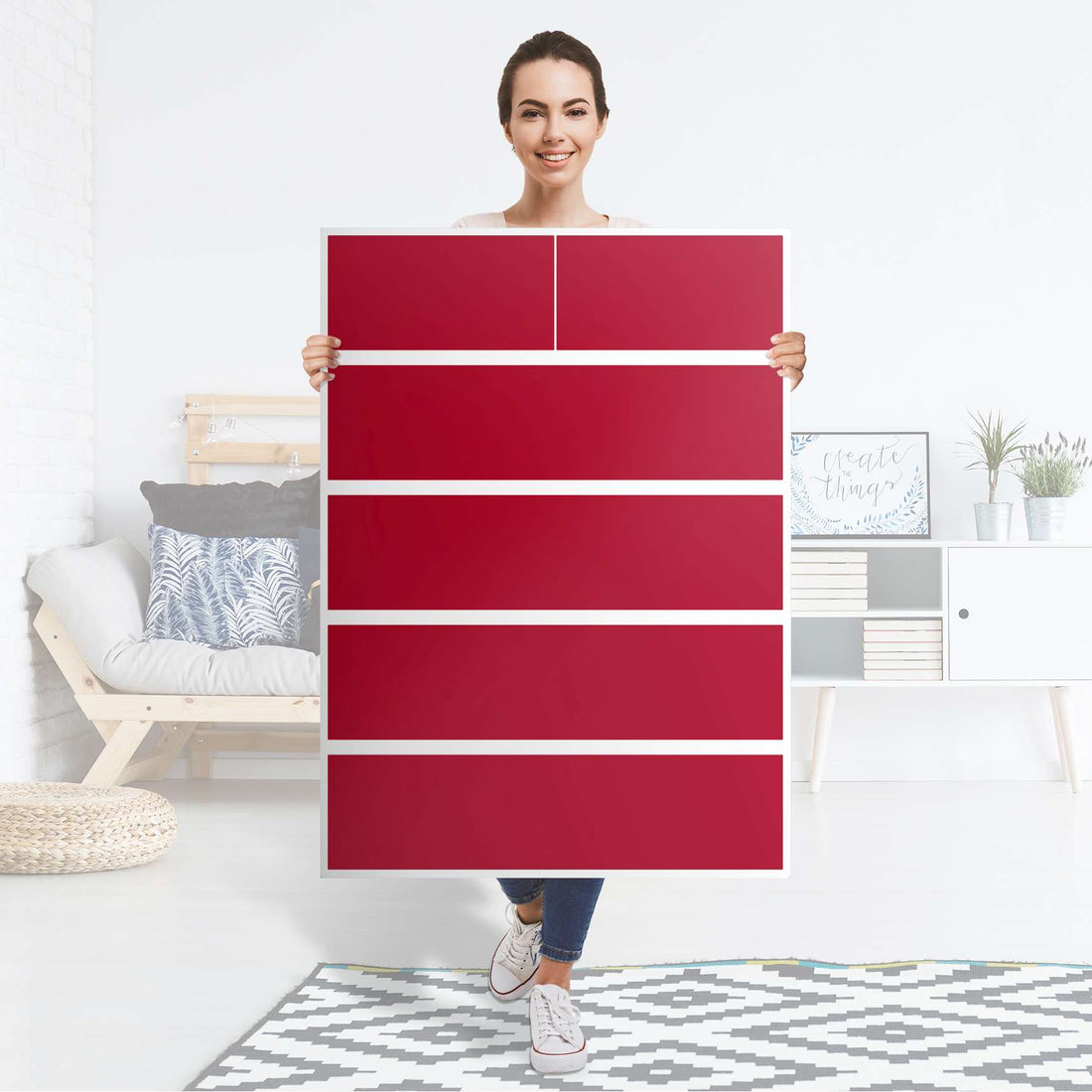 Möbel Klebefolie Rot Dark - IKEA Malm Kommode 6 Schubladen (hoch) - Folie