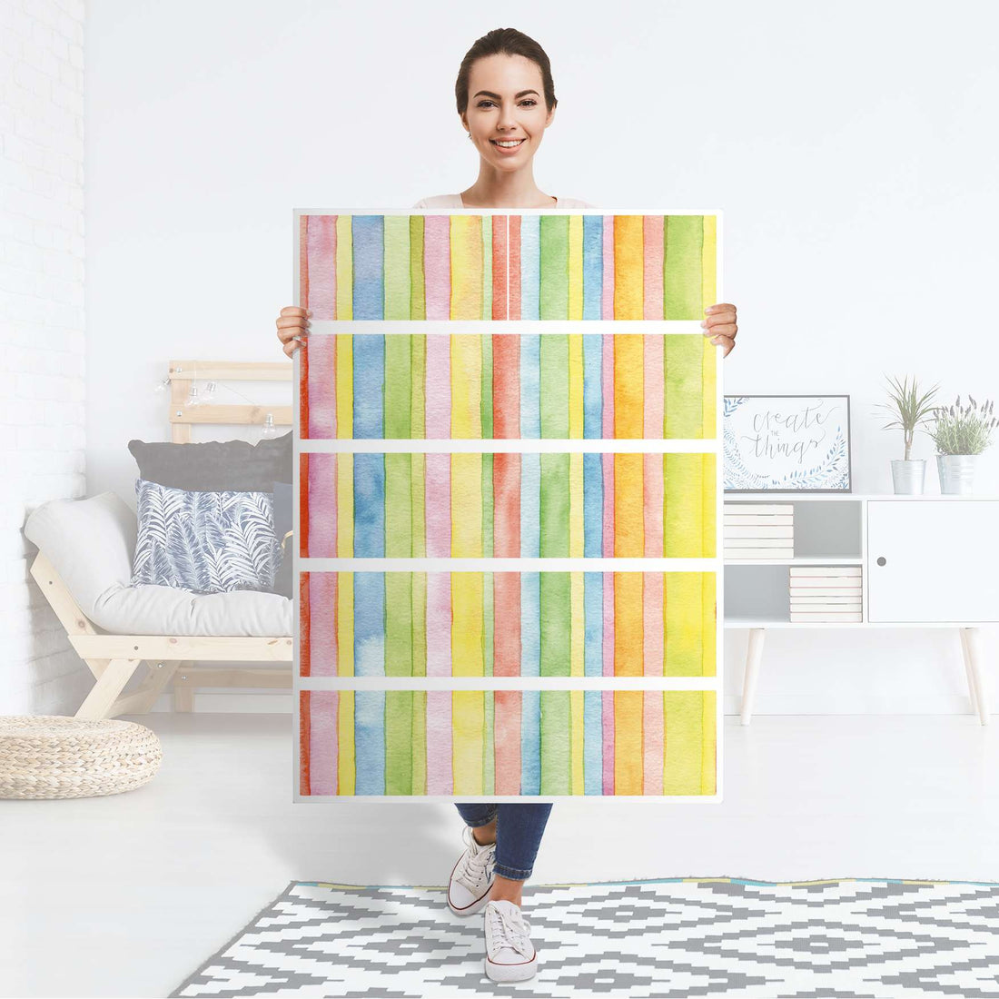 Möbel Klebefolie Watercolor Stripes - IKEA Malm Kommode 6 Schubladen (hoch) - Folie