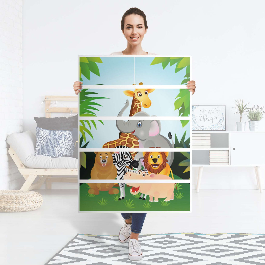 Möbel Klebefolie Wild Animals - IKEA Malm Kommode 6 Schubladen (hoch) - Folie