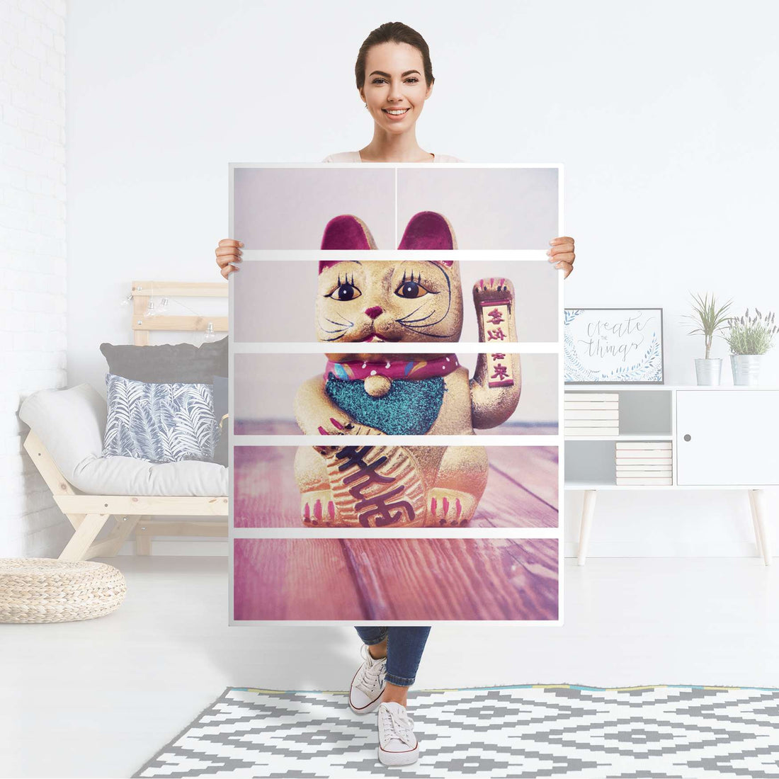 Möbel Klebefolie Winkekatze - IKEA Malm Kommode 6 Schubladen (hoch) - Folie