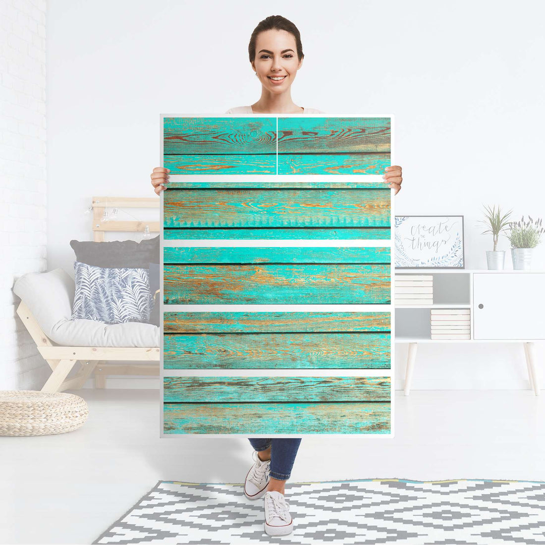 Möbel Klebefolie Wooden Aqua - IKEA Malm Kommode 6 Schubladen (hoch) - Folie