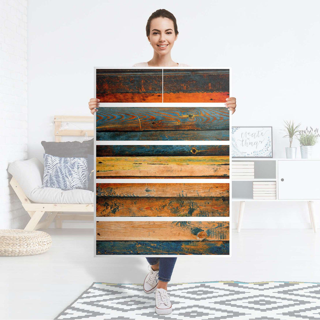 Möbel Klebefolie Wooden - IKEA Malm Kommode 6 Schubladen (hoch) - Folie