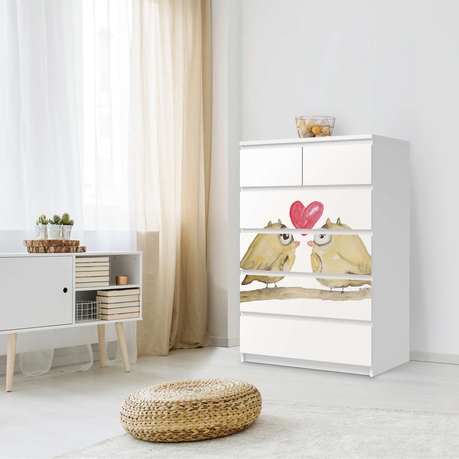 Möbel Klebefolie 2 kleine Eulen - IKEA Malm Kommode 6 Schubladen (hoch) - Schlafzimmer