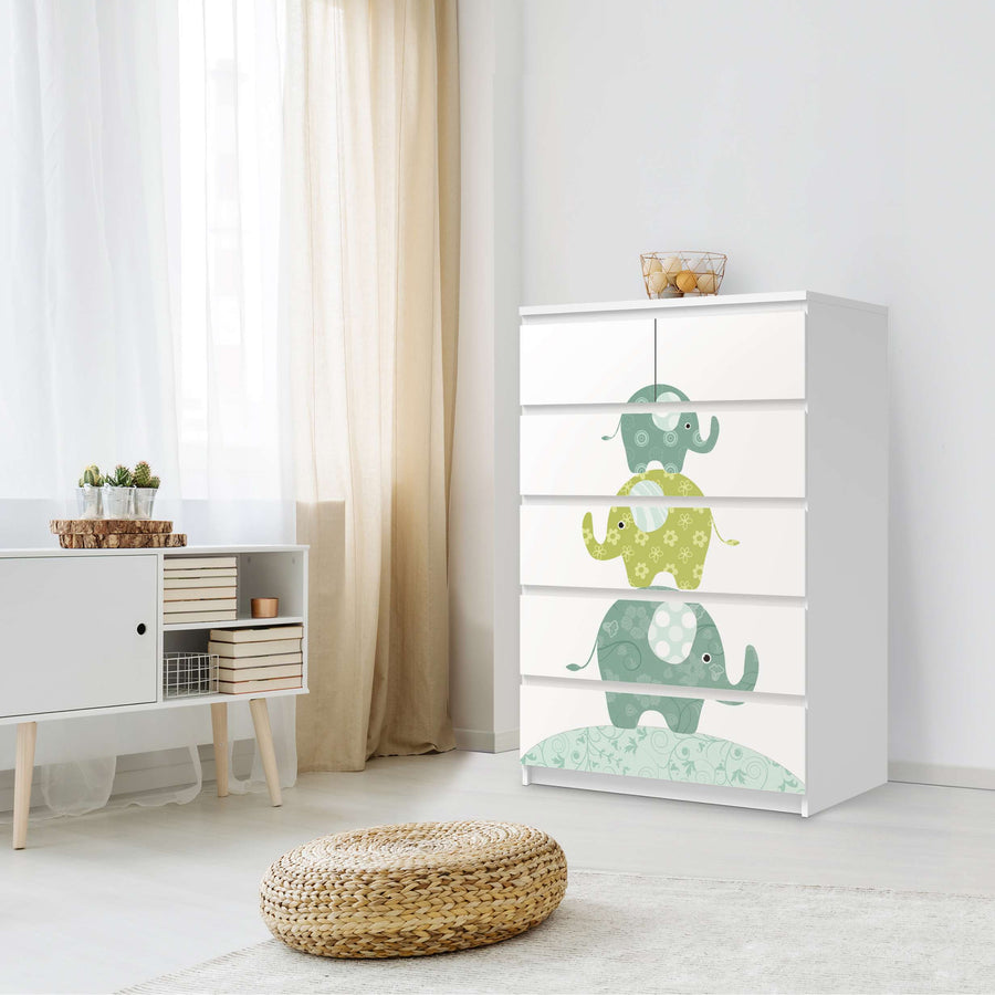 Möbel Klebefolie Elephants - IKEA Malm Kommode 6 Schubladen (hoch) - Schlafzimmer