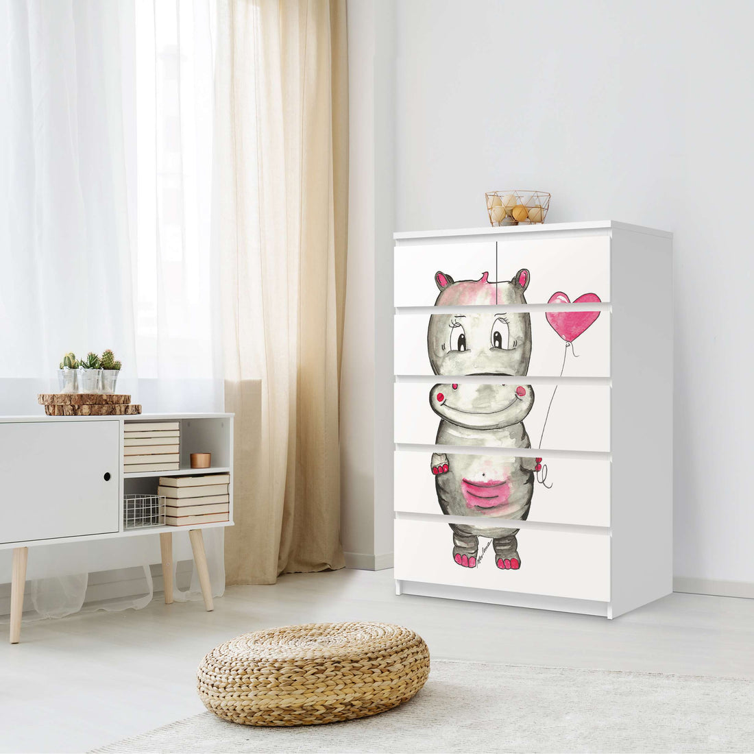 Möbel Klebefolie Nilpferd mit Herz - IKEA Malm Kommode 6 Schubladen (hoch) - Schlafzimmer