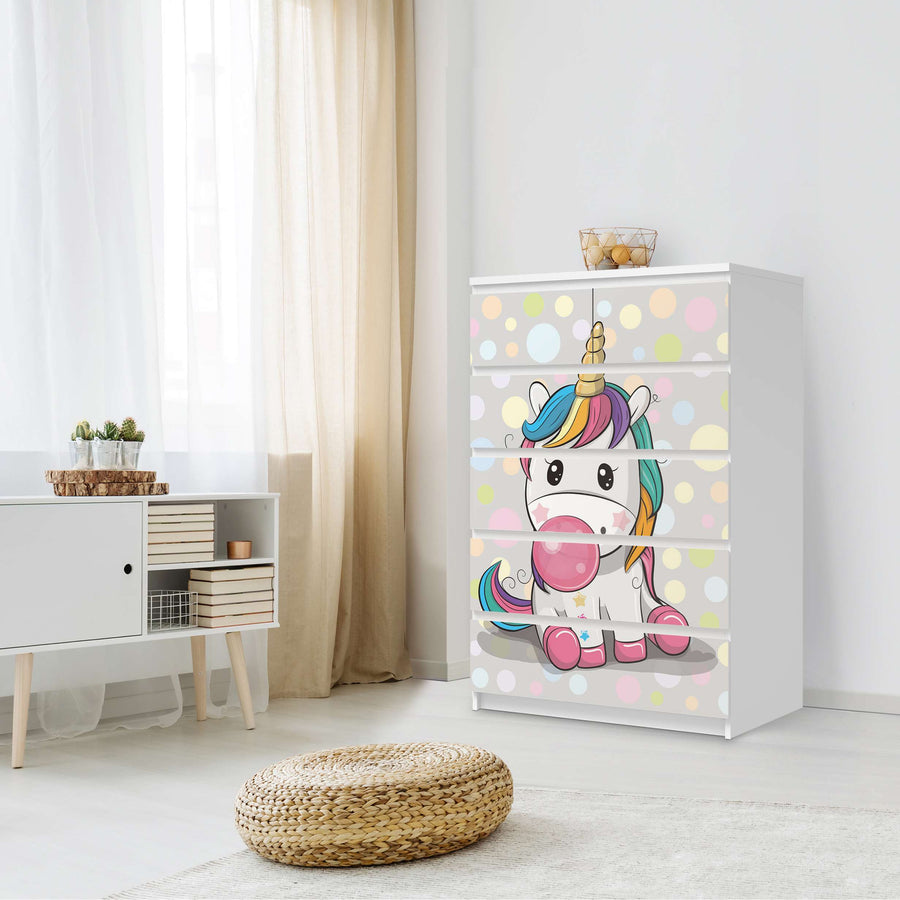 Möbel Klebefolie Rainbow das Einhorn - IKEA Malm Kommode 6 Schubladen (hoch) - Schlafzimmer