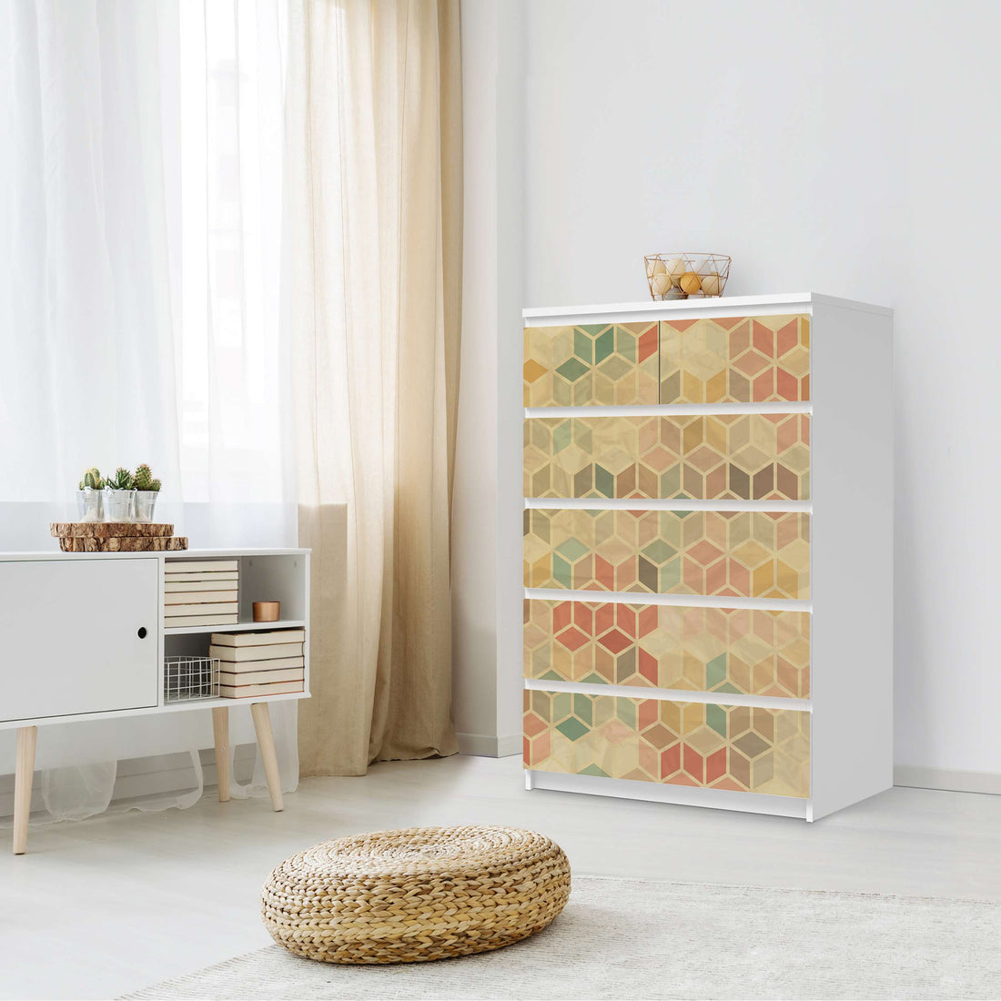 Möbel Klebefolie 3D Retro - IKEA Malm Kommode 6 Schubladen (hoch) - Schlafzimmer