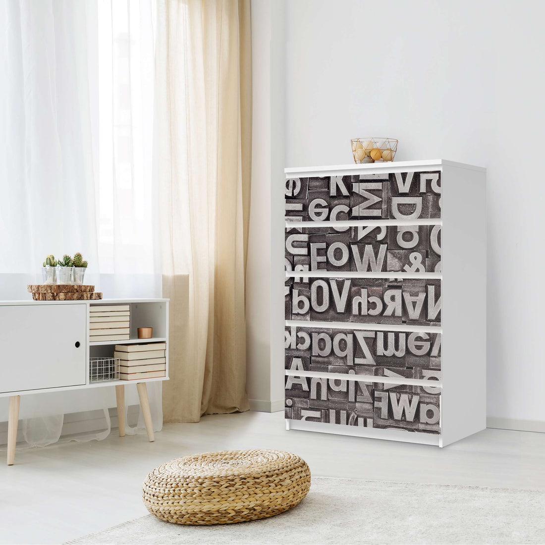 Möbel Klebefolie Alphabet - IKEA Malm Kommode 6 Schubladen (hoch) - Schlafzimmer