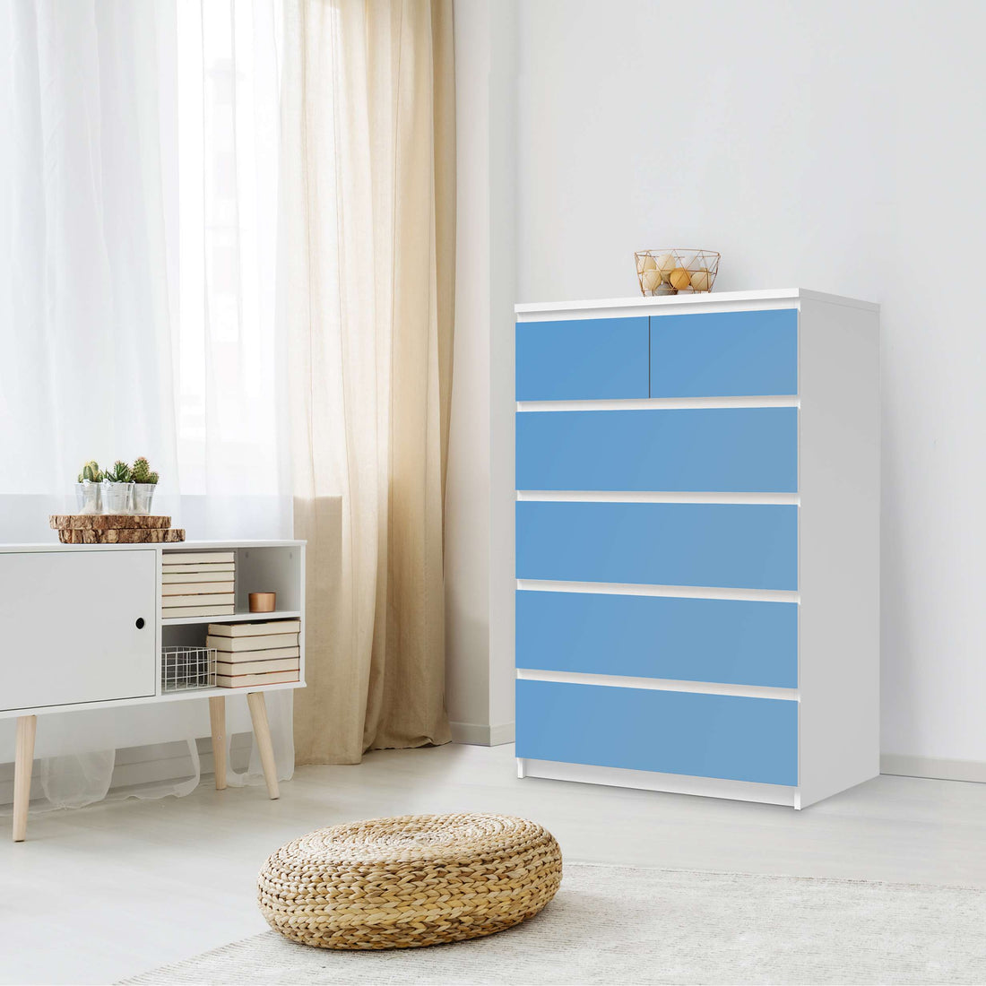 Möbel Klebefolie Blau Light - IKEA Malm Kommode 6 Schubladen (hoch) - Schlafzimmer