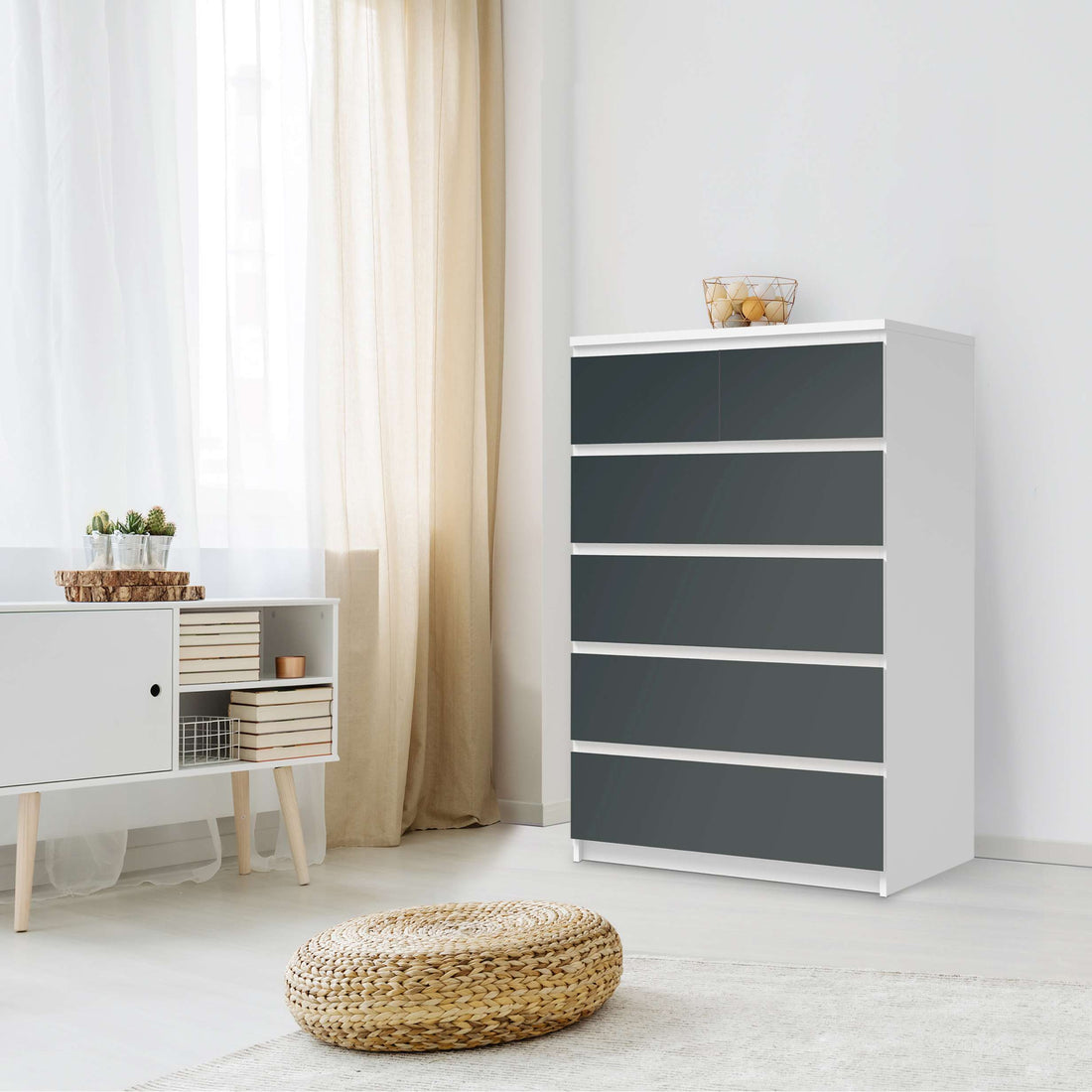 Möbel Klebefolie Blaugrau Dark - IKEA Malm Kommode 6 Schubladen (hoch) - Schlafzimmer