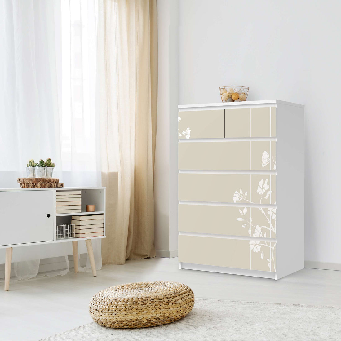 Möbel Klebefolie Florals Plain 3 - IKEA Malm Kommode 6 Schubladen (hoch) - Schlafzimmer