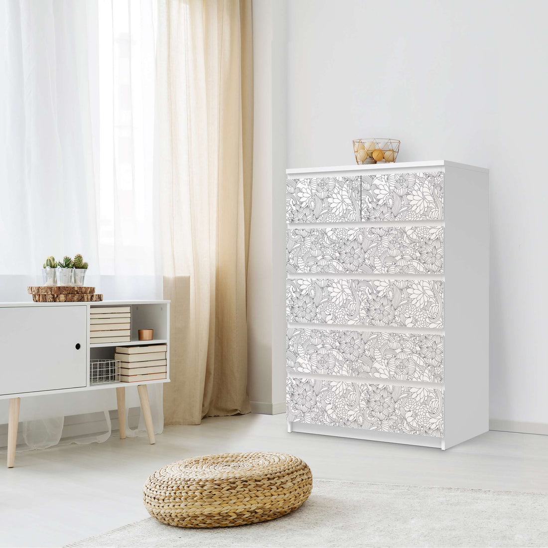 Möbel Klebefolie Flower Lines 2 - IKEA Malm Kommode 6 Schubladen (hoch) - Schlafzimmer