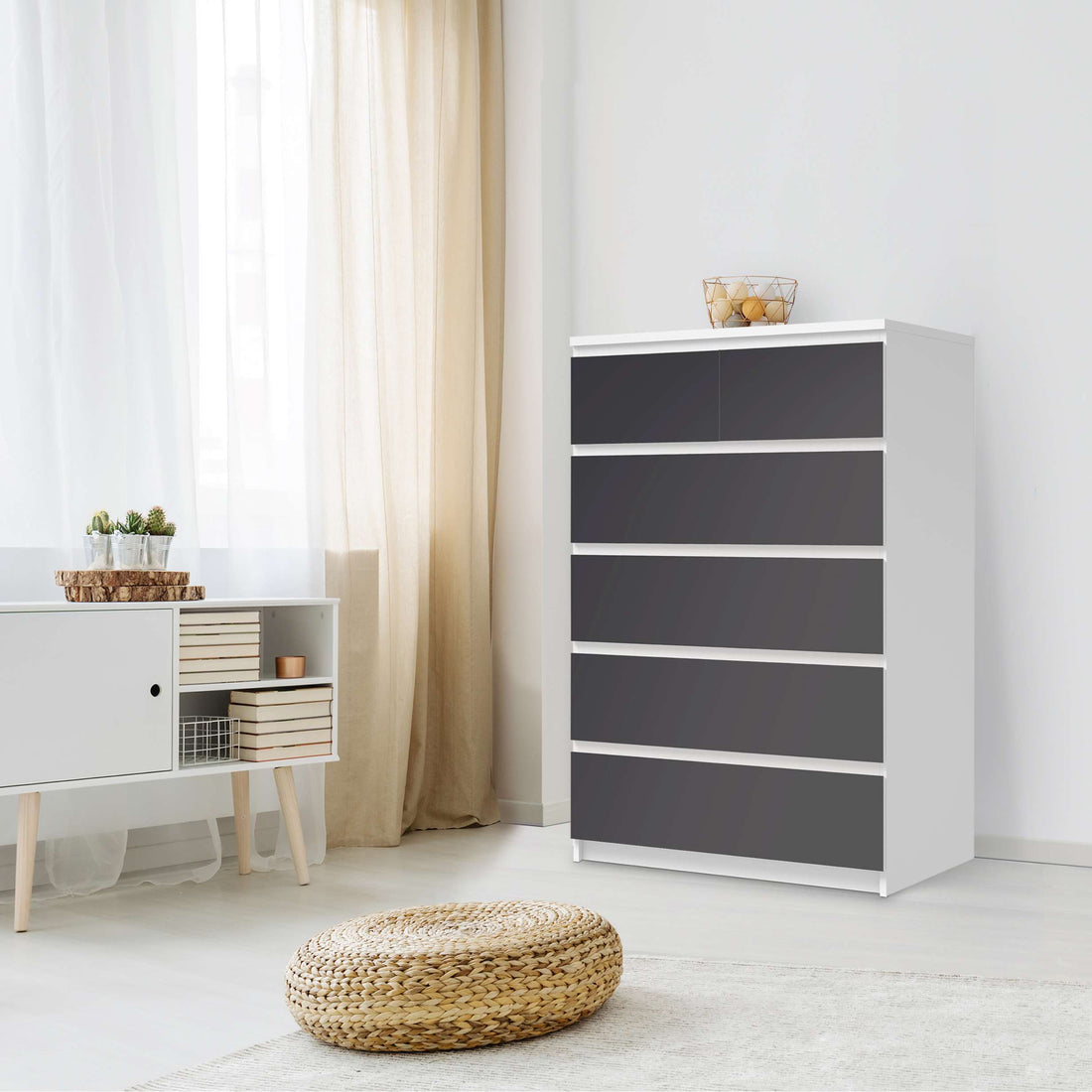 Möbel Klebefolie Grau Dark - IKEA Malm Kommode 6 Schubladen (hoch) - Schlafzimmer