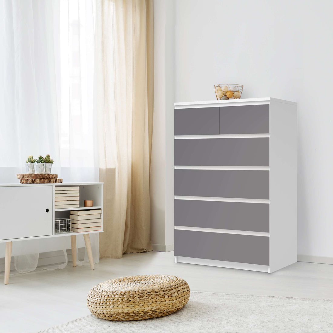 Möbel Klebefolie Grau Light - IKEA Malm Kommode 6 Schubladen (hoch) - Schlafzimmer