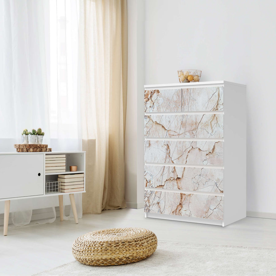 Möbel Klebefolie Marmor rosa - IKEA Malm Kommode 6 Schubladen (hoch) - Schlafzimmer